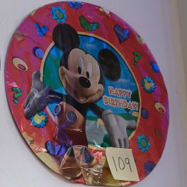 Mickey Mouse birthday balloon with colorful graphics