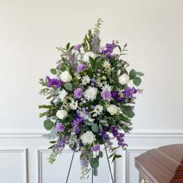 Purple and white standing spray