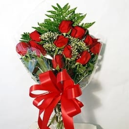 Bouquet of red roses with a large red ribbon