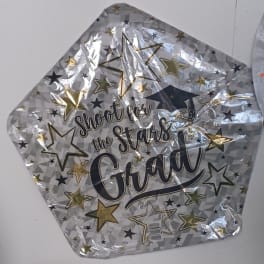 Star-shaped graduation balloon with "Shoot for the Stars Grad" text