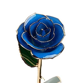 Blue rose-shaped decorative item on a stem