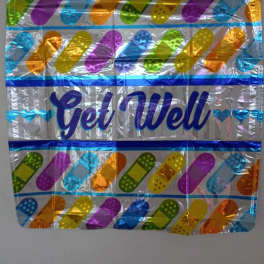 Colorful foil get well balloon with pill graphics
