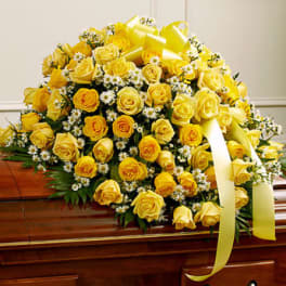Cherished Memories Rose Half Casket Cover - Yellow