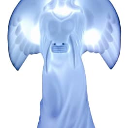 Blue angel-shaped decorative figure with outstretched wings