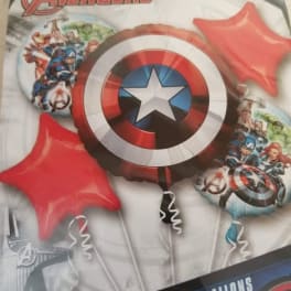 Marvel Avengers balloon bouquet with Captain America shield and red star balloons
