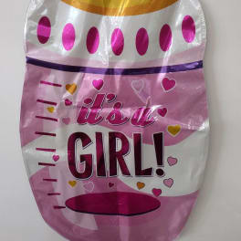 Pink and gold foil balloon reading "it's a GIRL!"