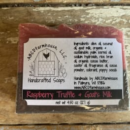 Wrapped raspberry truffle and goat's milk soap bar