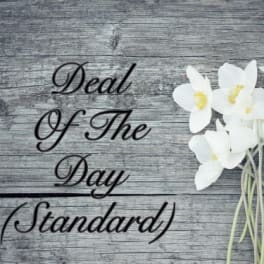 White flowers with yellow centers beside the words "Deal Of The Day (Standard)"