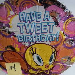 Tweety Bird birthday foil balloon with colorful text