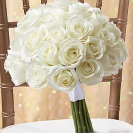 White rose bouquet with wrapped stems