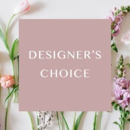 Designer’s Choice text on a floral background with pink blooms