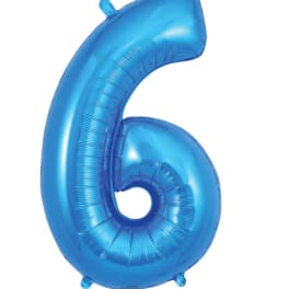 Blue number 6 foil balloon on a white background