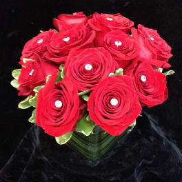 Bouquet of red roses with rhinestone centers