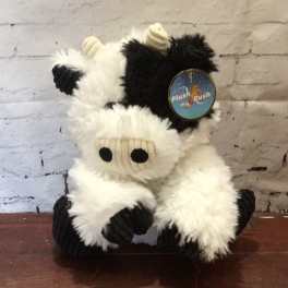 Black-and-white plush panda bear with a hanging tag
