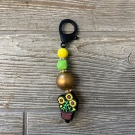 Beaded keychain with a sunflower pot charm