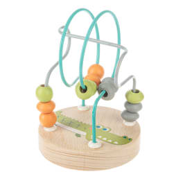 Wooden bead maze toy with a crocodile graphic