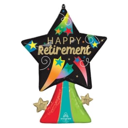 Star-shaped retirement balloon with colorful confetti design