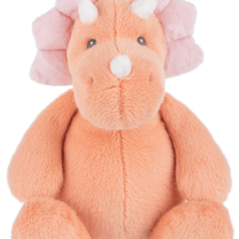 Plush orange triceratops toy with pink frill