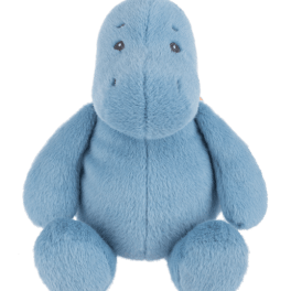 Blue plush dinosaur toy sitting upright