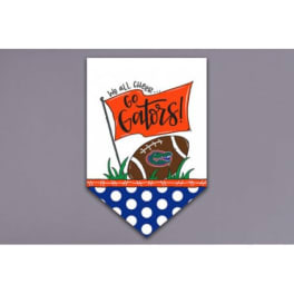 Gators-themed pennant sign with a football graphic