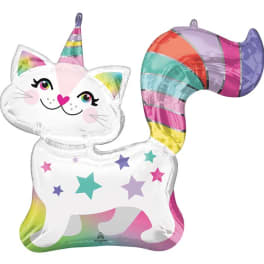 Unicorn-shaped foil balloon with rainbow accents and stars