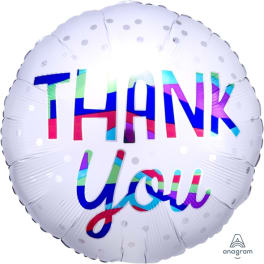 Round foil balloon with "THANK YOU" text in multicolor letters