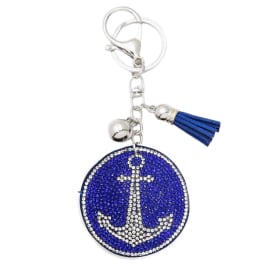 Blue anchor keychain with a tassel charm