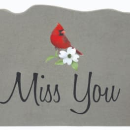 Gray card with a red cardinal and the words Miss You