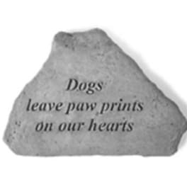 Gray memorial stone engraved with a dog paw print message