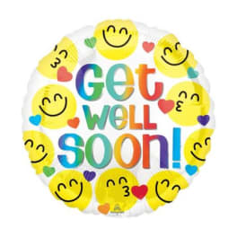 Round balloon with "Get Well Soon!" text and smiley faces