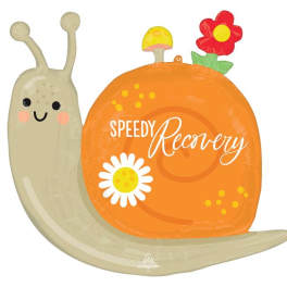 Snail-shaped balloon with "Speedy Recovery" text and flower accents