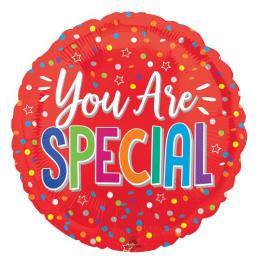Round red balloon with colorful confetti and "You Are Special" text