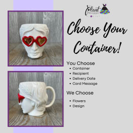 White face-shaped mug with red heart sunglasses