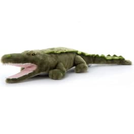 Plush alligator toy with open mouth on a white background