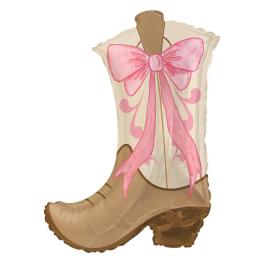 Boot-shaped balloon with a pink bow design