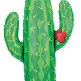 Green cactus-shaped balloon with red flowers