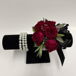 Preserved Red Rose Corsage on Pearl Band