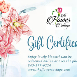 Flower Cottage gift certificate with pink watercolor flowers