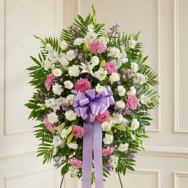 Deepest Sympathies Standing Spray- Lavender and White
