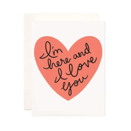 Greeting card with a pink heart and handwritten love message