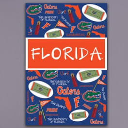 Florida-themed gift wrap with Gators logos and orange Florida text