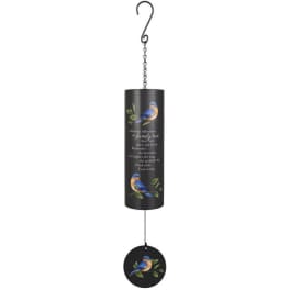 Black hanging wind chime with bird and leaf designs