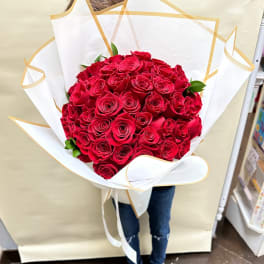 50 Red Roses Wrapped (Round Shape)