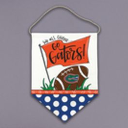 Decorative wall pennant with a football and "Go Gators!" text