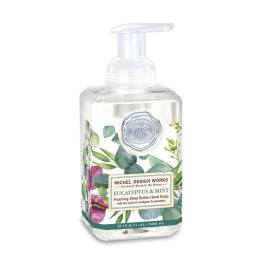 Clear foaming hand soap bottle with eucalyptus and mint label