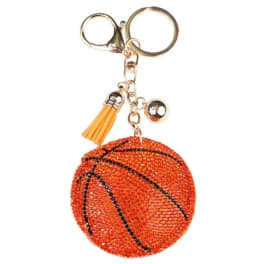 Basketball-shaped keychain with orange rhinestones and gold hardware