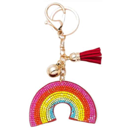 Rainbow keychain with a tassel and gold-tone charms