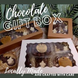 Chocolate gift boxes with assorted sweets and popcorn