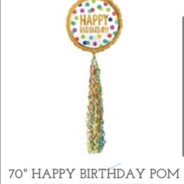 Birthday balloon with multicolored dots and a long tassel tail