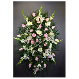 Standing floral spray with pink and white flowers